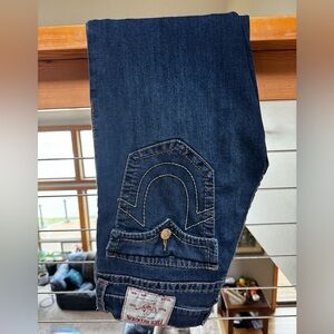 True Religion Dark Blue Denim Jeans with Contrast Stitching